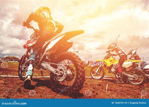 Dirt Bike Extreme Jump On Motocross Sunset Editorial Stock Photo