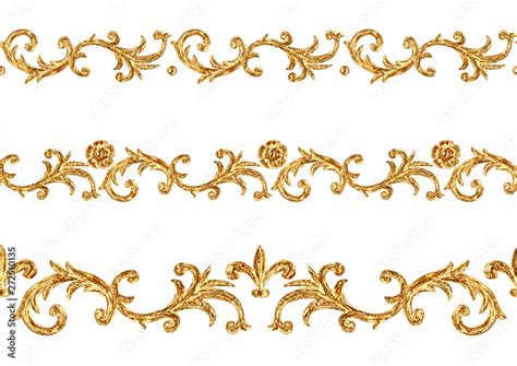 Baroque Style Golden Ornamental Segments Seamless Pattern Hand Drawn