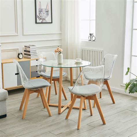 Made of strong tempered glass, the table top is durable and easy to clean with a damp cloth. Modern Glass Round Dining Table 80cm Kitchen Table Small ...