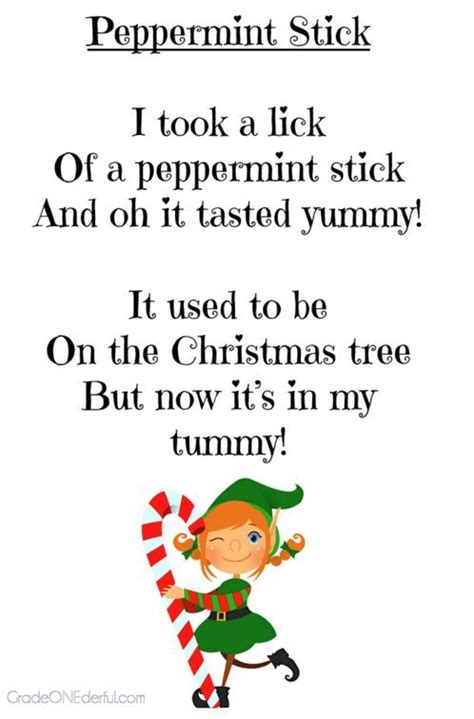 Poem Peppermint Stick From Grade Onederful Preschool Christmas