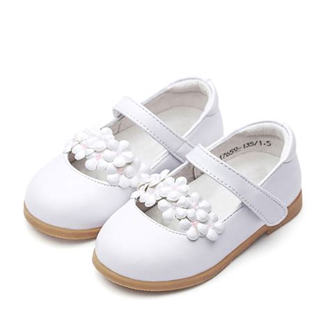 Wholesale Leather White Flat Casual Lovely Style Three Flower Kids