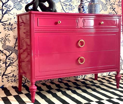 Vintage Lacquer Furniture Hot Pink Furniture Bright Painted Furniture
