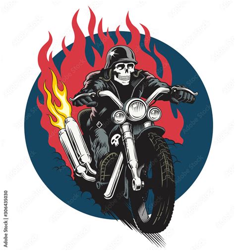 Skeleton Ridind Custom Motorcycle Dead Biker Vector Illustration T