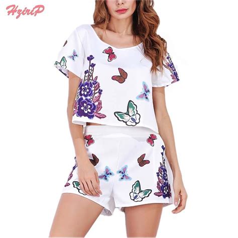 Hzirip Women 2 Piece Set Ladies Shorts Set Suits Flower Printed Crop