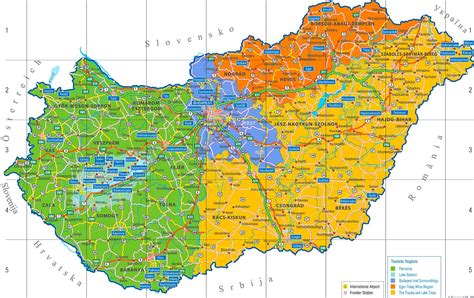 Nachbarstaaten sind österreich, die slowakei, die ukraine, rumänien, serbien, kroatien und slowenien. Straßenkarte von Ungarn