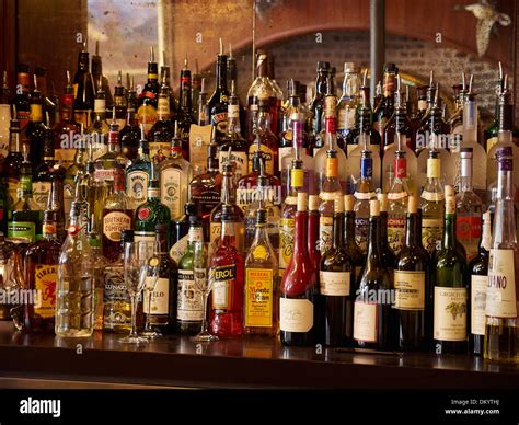 Bottles Of Liquor Set Out Behind A Bar Stock Photo 63921582 Alamy
