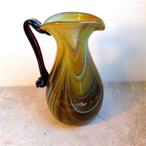 Tall Mid Century Hand Blown Murano Ribbon Art Glass Pitcher Collectibles Art And Collectibles Jan