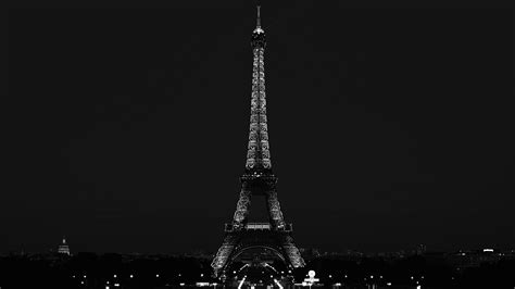 Ml79 Paris Night France City Bw Dark Eiffel Tower