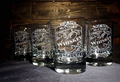 Personalized Rocks Glasses Etched Scroll Whiskey Distillery Etsy
