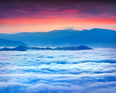 Sunrise Over The Sea Of Fog In Mountains At The Summer Stock Image