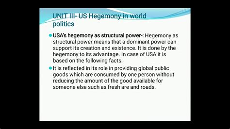 Hegemony as structural power states that a dominant power can support its creation and existence. Political science HSP-II chapter 3 US hegemony as a ...