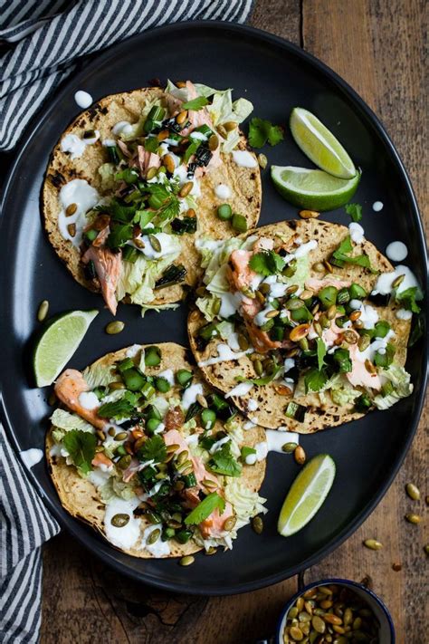 Nigella's fish tacos are excellent, and much easier than you might think. Salmon Tacos with Green Onion & Asparagus Salsa | Recipe ...