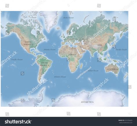 World Topographic Map Continents Oceans Labeled Illustration De Stock My Xxx Hot Girl
