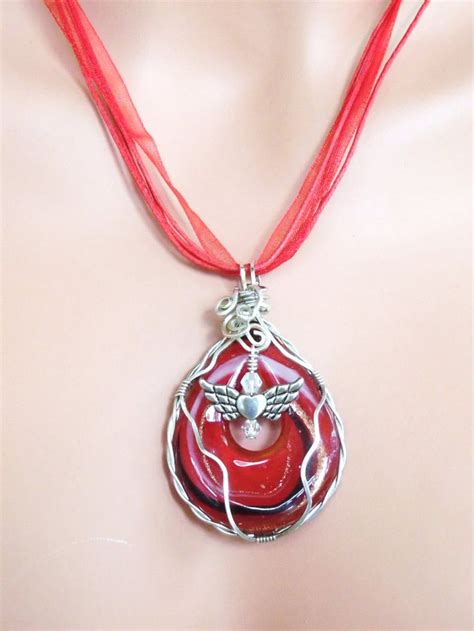 Red Angel Necklace Pendant Ts For Her Handmade Wire Wrapped Holiday