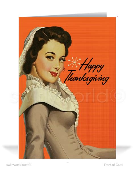 Vintage Mid Century Modern Pinup Girl Pilgrim 1950s Style Thanksgiving