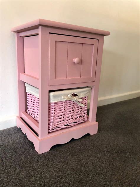 2x Pink Girls Bedside Table Cabinet Shabby Chic Wicker Basket Etsy In