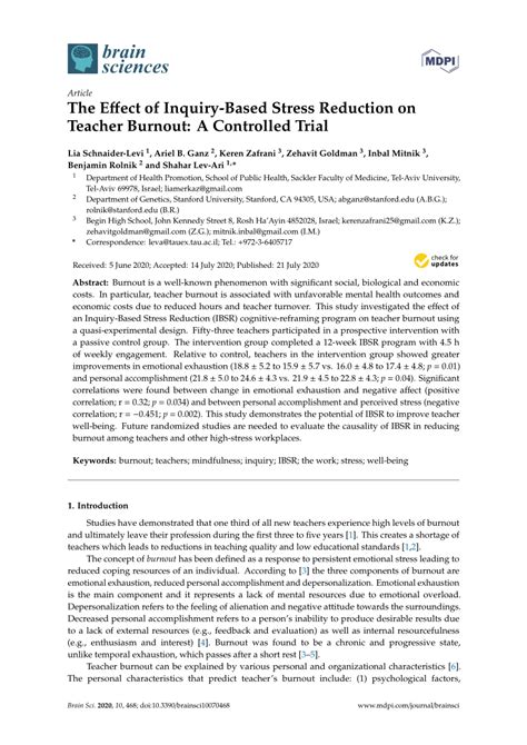 pdf the effect of inquiry based stress reduction on teacher burnout
