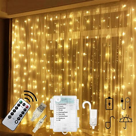 Chipark 300 Led Curtain Lights Usb Operated Or Battery Powered Window