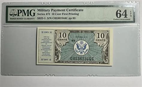 Series 472 10 Cents Military Payment Certificate Note Pmg 64epq