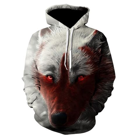 3d Mens Sweatshirt Hoodie Animal Wolf Red Eye Printed Hoodie Casual