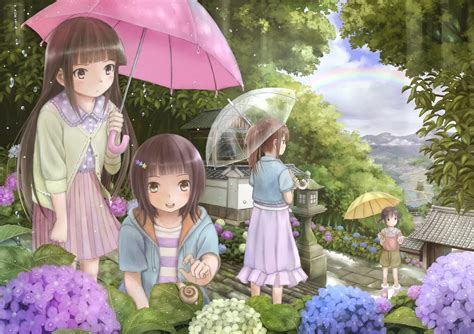 Anime Girls Flower Cute Umbrella Rain Dress Wallpaper 1500x1060 798407 Wallpaperup