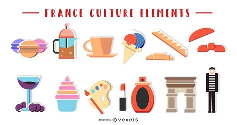 France Culture Elements Collection Vector Download
