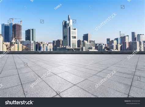 Empty Marble Floor Panoramic Cityscape Stock Photo 1016184340