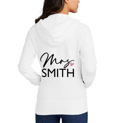 Mrs Full Zip Bride Hoodie With Heart Personalized Brides