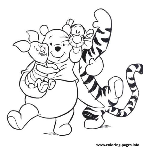 Tiger Piglet And Pooh Hugging Each Other Pagef Coloring Page Printable