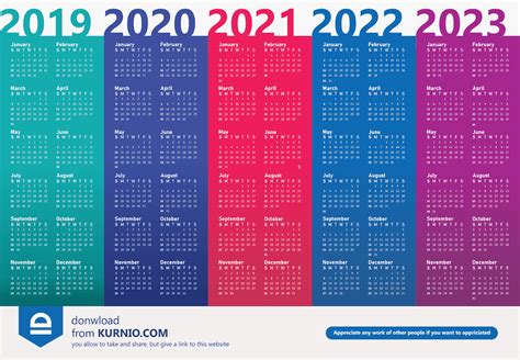 Calendar Design 2019 2020 2021 2022 2023 Vector