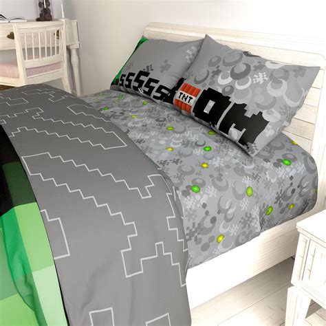 5 Piece Minecraft Twin Bed Set Kids Bedding Comforter Fitted Flat