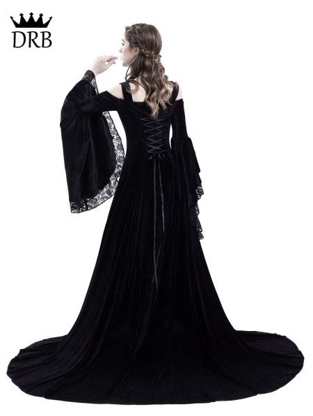 Rose Blooming Black Off The Shoulder Renaissance Gothic Medieval Dress