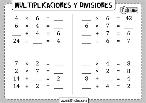 Ejercicios De Multiplicaciones Y Divisiones Para Resolver Fichas