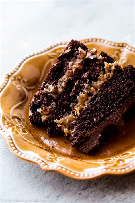 Moist And Decadent German Chocolate Cake With Coconut Pecan Filling And