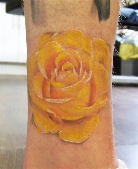 Cute Yellow Rose Tattoo On Leg Tattooimagesbiz
