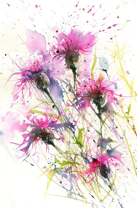 Jen Buckley Art Original Watercolour Painting Knapweeds Floral