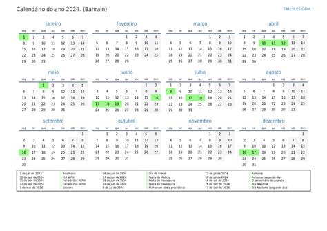 Calendário 2024 Com Feriados No Bahrein Imprimir E Baixar Calendário