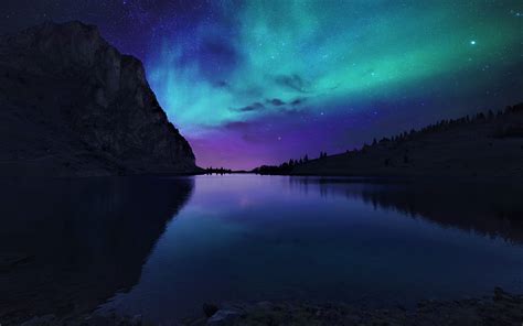 Northern Lights Over Mountain Lake Hd Wallpaper Background Image
