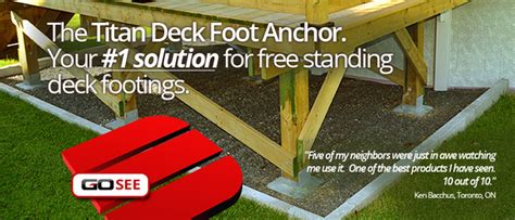 A free standing deck is permitted by code and most jurisdictions in the us. Titan Deck Foot - Ground Anchored Deck Footings In A ...