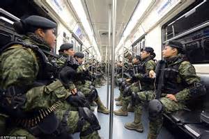 Mexican Army Soldiers Take Subway To Go To Independence Day