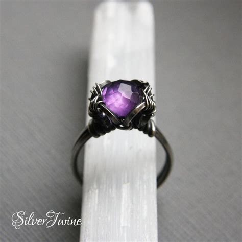 925 Silver Amethyst Ring Wire Wrapped Unique Ring February Birthstone