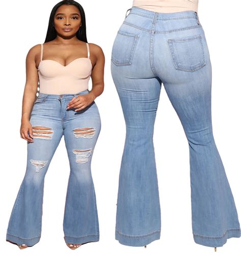 Plus Size High Waist Ripped Bell Bottom Jeans Us Lover Pretty Com