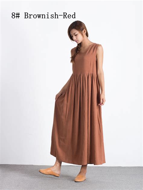 Oversize Cotton Linen Loose Tunic Dress Sleeveless Summer Maxi Etsy