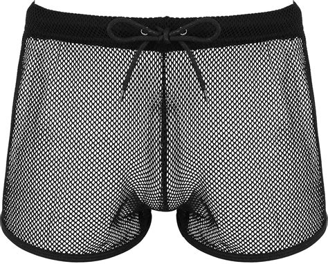 Chictry Mens Fishnet Sheer Solid Color Boxer Briefs Underwear Swim