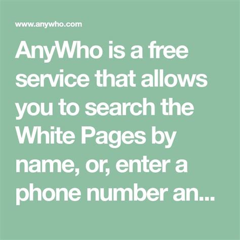 Anywho Is A Free Service That Allows You To Search The White Pages By