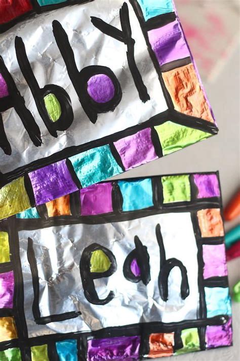Stained Glass Foil Art Name Art Projects Kindergarten Art Kids Art