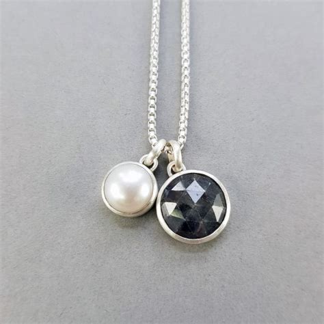 Grey Sapphire And White Pearl Pendants