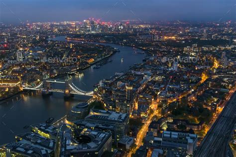 Aerial View Of River Thames In London At Night Stock Photo By Mkos83