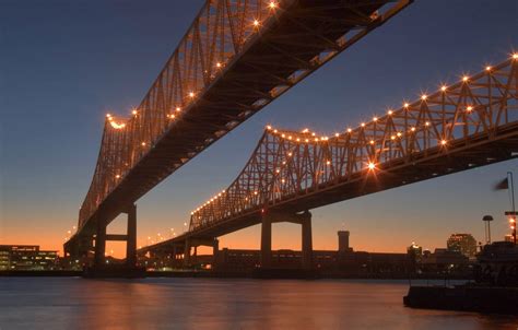Wallpaper Night Lights Usa Bridges New Orleans Louisiana Crescent