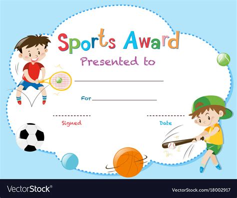 Certificate Template With Two Boys Playing Sports Vector Image